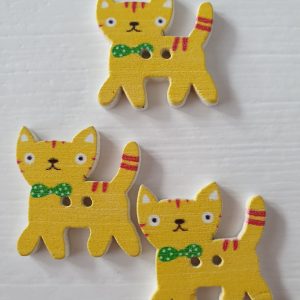 Houten knopen poesjes 3 stuks