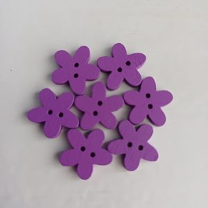 Paarse houten bloemetjes knopen 7 stuks