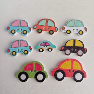 Houten knopen auto’s 8 stuks