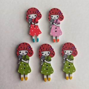 Houten knopen meisjes 5 stuks