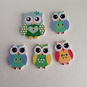 Houten knopen uilen 5 stuks