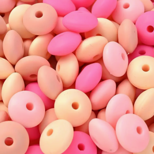 Platte silicone kralen roze mix 20 stuks