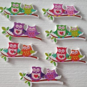 Houten knopen uilen 7 stuks