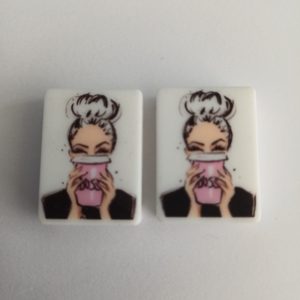 Naaldstoppers 2 stuks vrouw met koffie